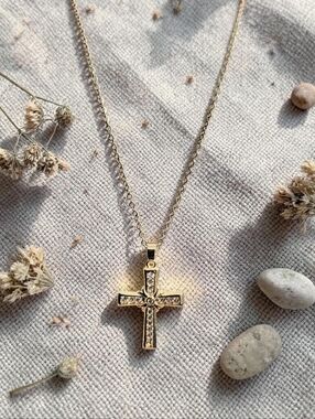 Dazzling Gold Cross Necklace with Crystal Detailing